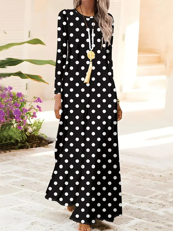 Long Sleeve Dress for Women Casual Solid Color A Line Midi Dress Fall Winter Fashion Elegant Office Wear Comfortable Stretchy