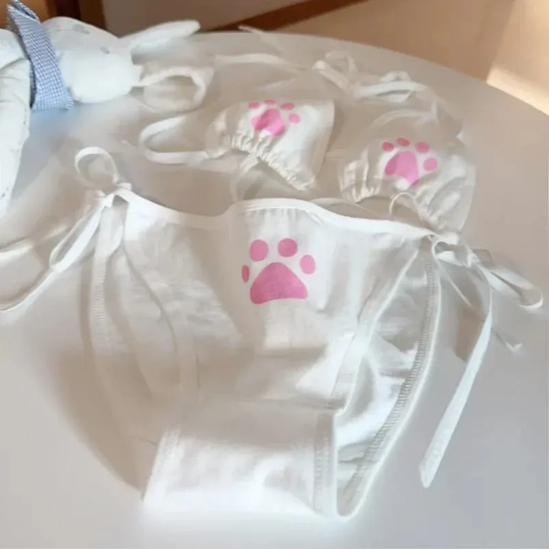 Japan Stil Spitze Up frauen Unterwäsche Set Baumwolle Atmungsaktive Kawaii Katze Klaue Nette Bh Set Cosplay Cartoon Bh Set dessous — image 8