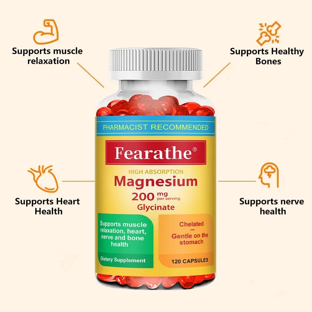 Magnesium Glycinate Capsules 200mg Mineral Supplement for Relaxation Sleep Muscle Bone Cardiovascular & Immune Health — image 2