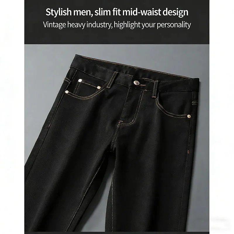2026 Men's Black Jeans Autumn New Arrival Exquisite Embroidery Stretch Slim Fit Mid-Waist Versatile Casual Long Pants — image 7