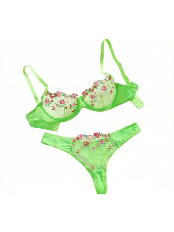 Night Beautiful Sexy Women 2 Piece Floral Embroidery Underwear Sexy Erotic Lingerie Underwear Set — image 11