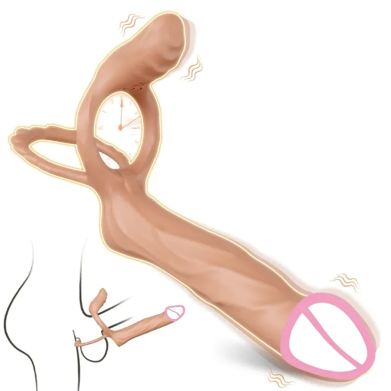 Vibrador de penetração dupla para casal, anel peniano de sêmen, anel peniano, ampliação do pênis, brinquedos sexuais vibratórios retardados para homens adultos — image 8