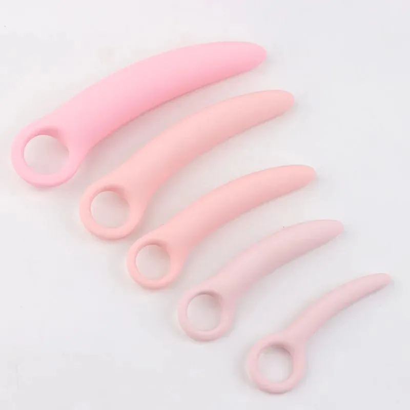 1 Set 5pcs Soft Silicone Small Ivory Pull Ring Vaginal Dilator Set Vaginismus Anal Plug toys Dilator Vagina Anal Sex Product — image 2