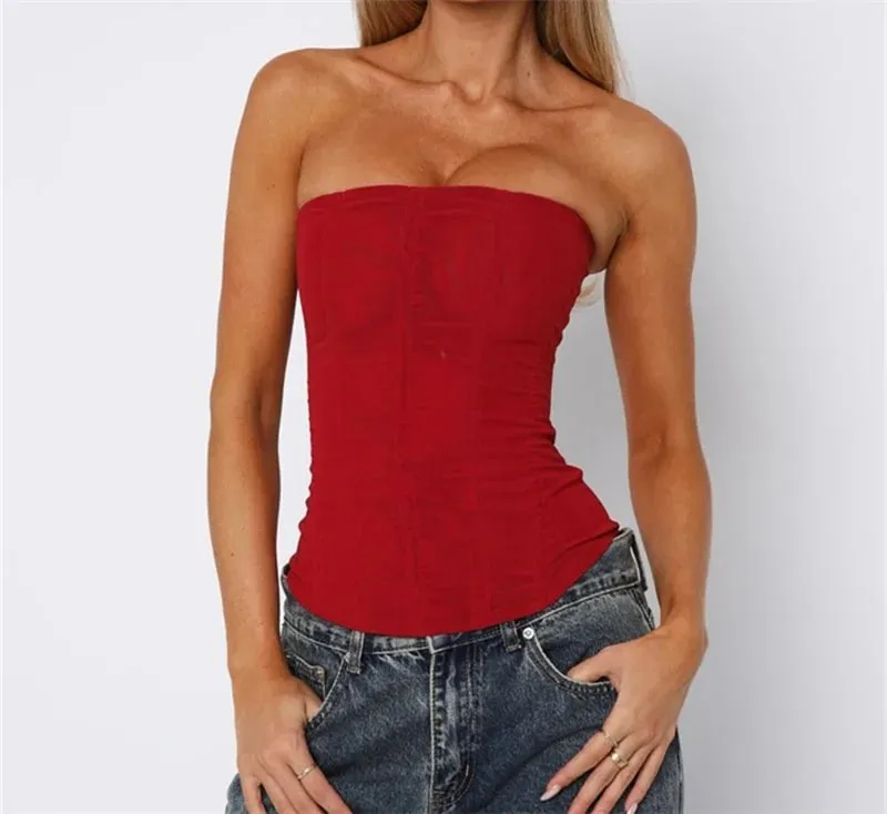 Women Y2K Sexy Slim Vest French High Street Elegant Backless Tank Top Summer Vintage Corset EGirl Solid Color Strapless Tube Top — image 13