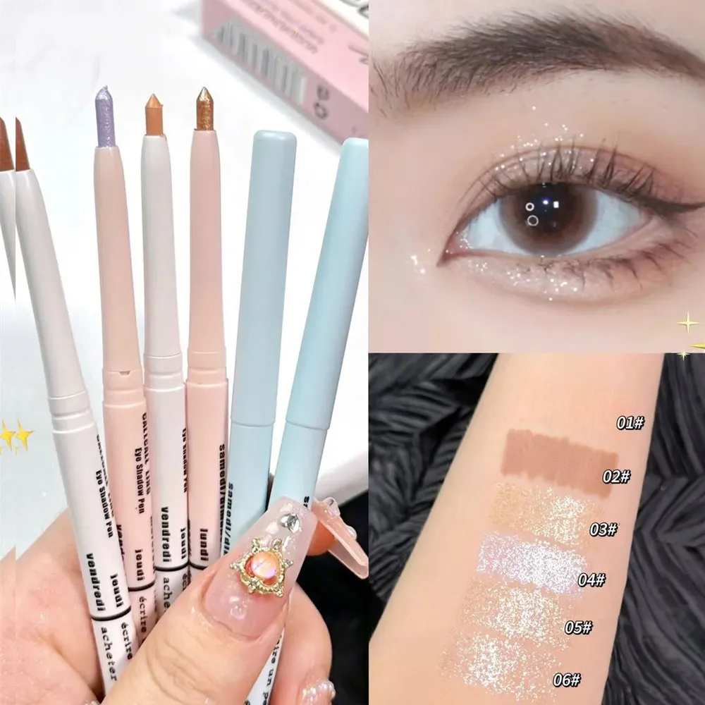 Korean 2 in 1 Lying Silkworm Eyeliner Pen Bionic Shading Glitter Highlighting Instant Big Eye Effect Brighten Eyeshadow Makeup
