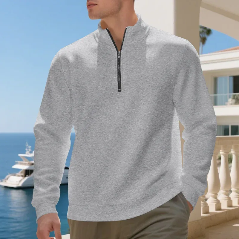 2026 New Fleece Lined Half Zip Sweatshirt for Men, Autumn Winter Solid Color Plus Size Casual Pullover Hoodie Daily Leisure Wear — image 25