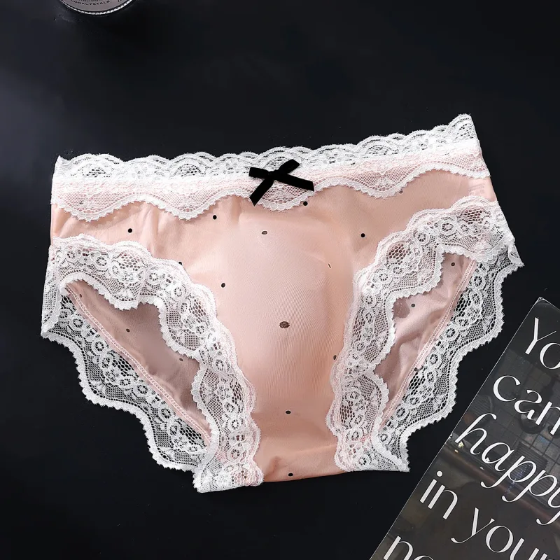 Sexiga byxor för män Spetskant Polka Dot Underkläder Ice Silk Sissy Trosor U Convex Pouch Kalsonger Seamless Se Through Underkläder — image 10