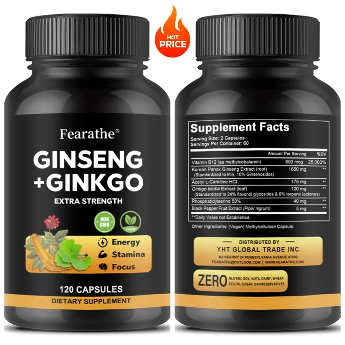 Panax Ginseng + Ginkgo Biloba Complex Capsules - Traditionally Used to Boost Energy Memory and Focus for Men and Women — image 1