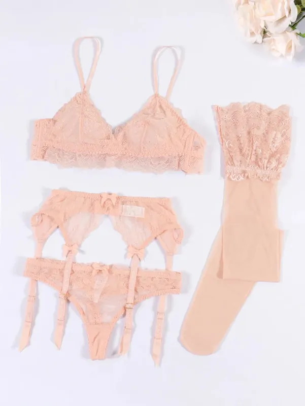 Varsbaby Women Lace Bra Set Non Padded Bra Panty Garter Stockings Summer Underwear Lingerie Sexy — image 10