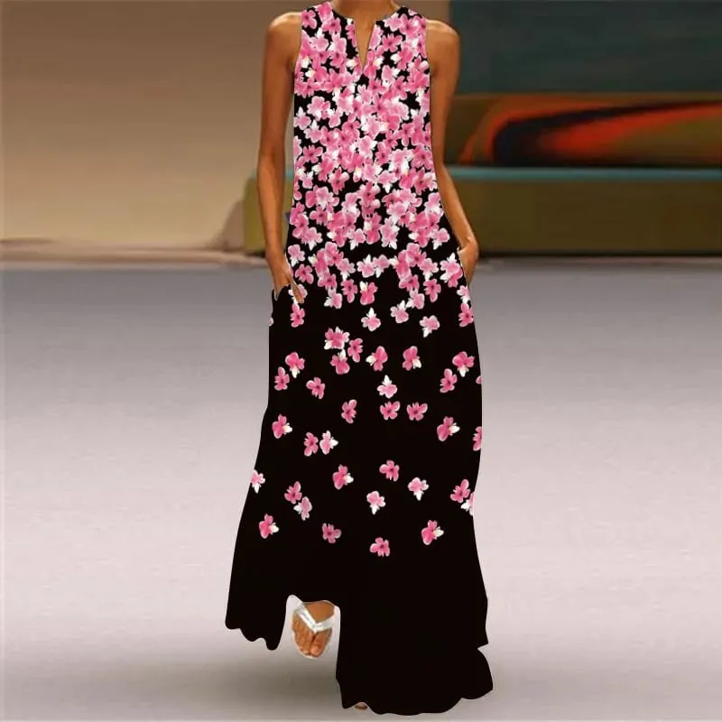 Women Dresses 2026 New summer wear sleeveless long dress V-neck printed emerald flower dress women's clothing vestidoes — image 5