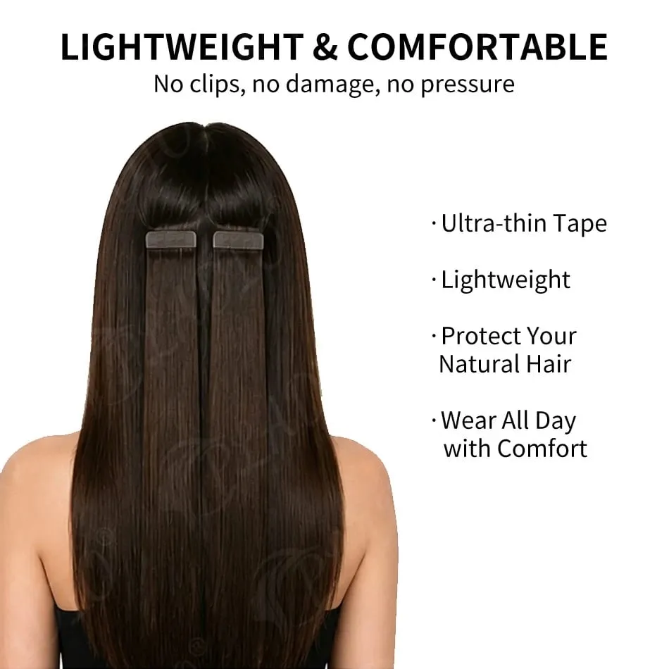 100% Human Hair Tape in Extensions 20Pcs 50g Remy Skin Weft Seamless Invisible Silky Straight Thick Ends for Wedding Women