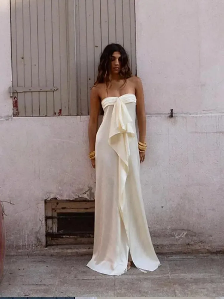 Elegante cetim longo vestidos de noite sem costas sem mangas maxi robes sólido festa mini vestidos 2026 nova senhora vestidos de verão