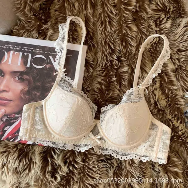 Kvinnor French Flutter Sleeve Spets Underkläder Set Mjukt bygel Tunn Cup Andas Sexig Beauty Back Minimizer BH 32‑38 — image 6