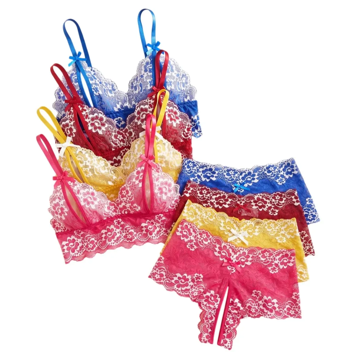 4 Pack Women's Floral Lace Lingerie Set Sexy Bra and Panty Set Wirefree Bralette Underwear Bow Spaghetti Strap Sleepwear 2026 — image 2