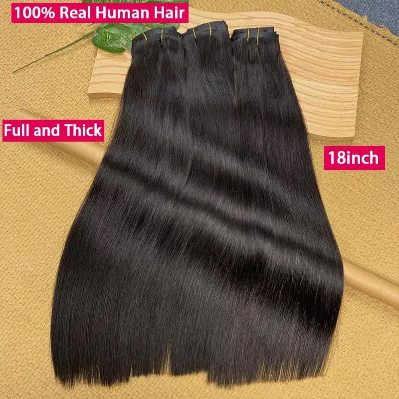 18A Seamless Straight Clip Ins Human Hair PU Invisible Clip In Hair Extensions 100% Raw Virgin Human Hair Double Weft 7Pcs/Set — image 6