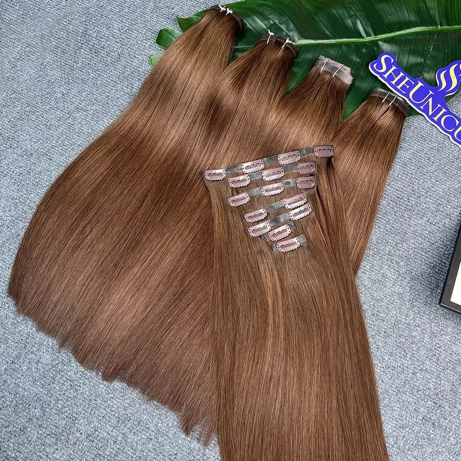 #2 cor em linha reta plutônio clipe ins extensões de cabelo 100% cabelo humano 100 g/set 7 pçs sem costura invisível trama do plutônio vietnam cabelo para mulher — image 3