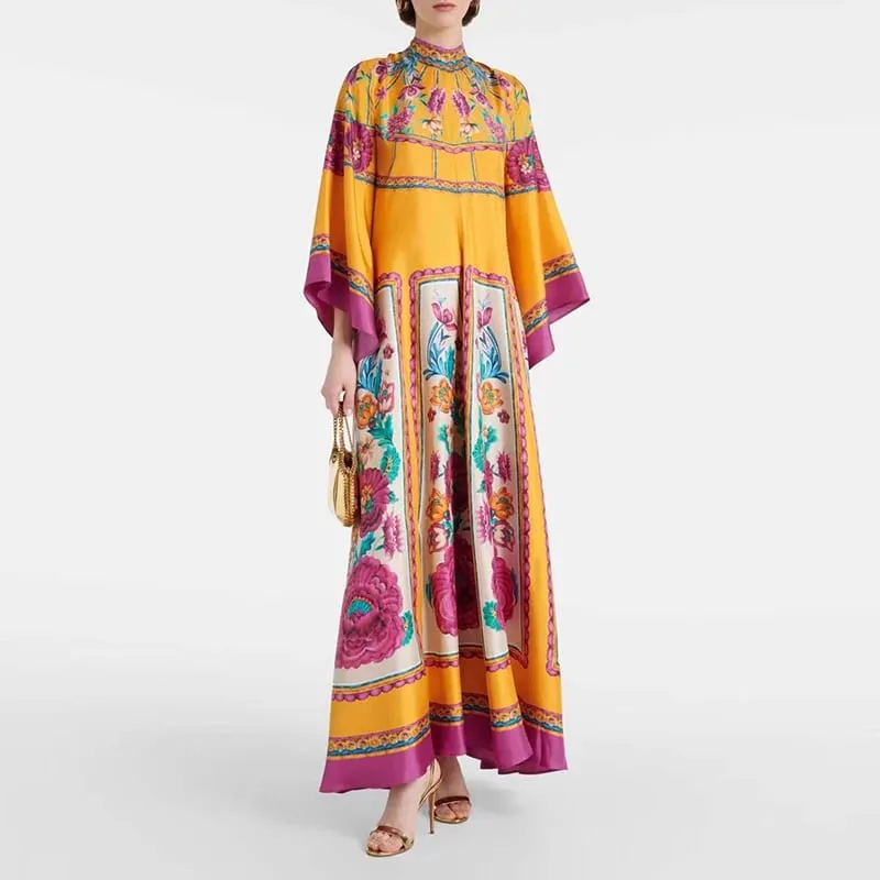 Étnico retro primavera impressão boho vestido longo feminino sexy gola rendas vestido de festa outono manga longa solto senhoras maxi vestidos — image 8