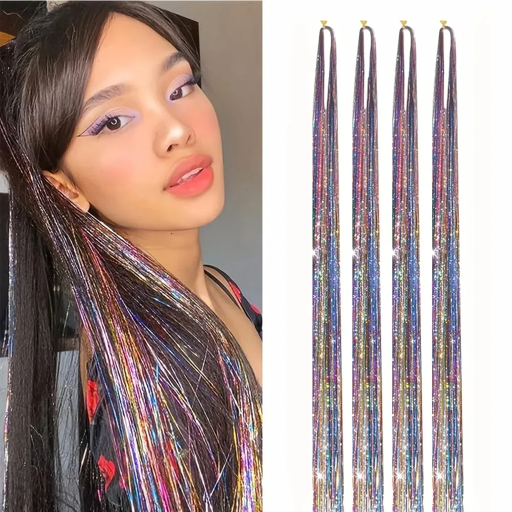 4 Packs 22inch Fairy Tinsel Hair Extensions Kit for Women Holographic Synthetic Hair Extension for Quick Hair Color Change — image 13