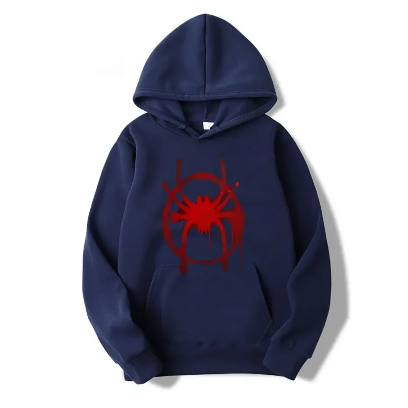 Roupas esportivas casuais masculinas e femininas. Novo moletom preto com capuz. Moletom masculino com estampa de símbolo de aranha Miles Morales. — image 2