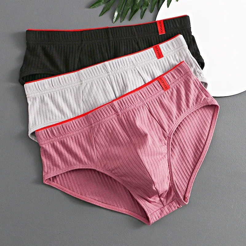 1/3PCS Panlalaking Brief sa Gitnang Baywang Elastic Soft Breathable Anti-septic U Convex Striped Solid Color Casual Men Underpants Underwear men — image 27