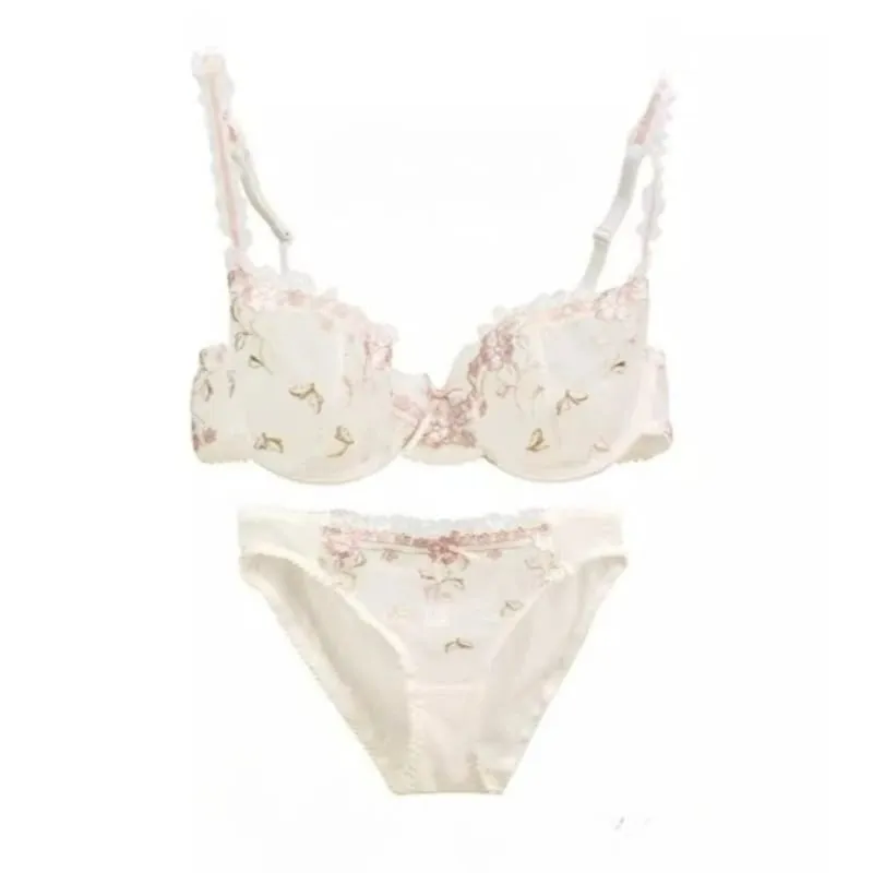 French Style Unlined Bra Set | Minimizer Lace Half Cup for Large Cup Size No Padding Thin Sheer Anti-Sagging Lingerie BANERDANNI — image 4