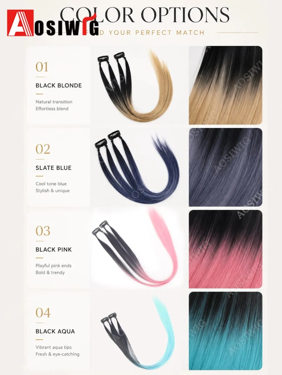 BB Clip Hair Extensions Colorful Highlight Strands Clip In Synthetic Straight Hairpieces for Women Party Festival Daily Hair Sty — image 5
