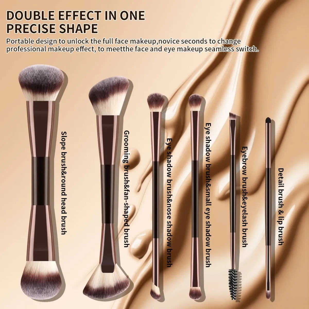 6Pcs Double Head Makeup Brush Set Powder Blush Contour Eyeshadow Eyebrow Brushes Full Face Cosmetic Tools — image 6