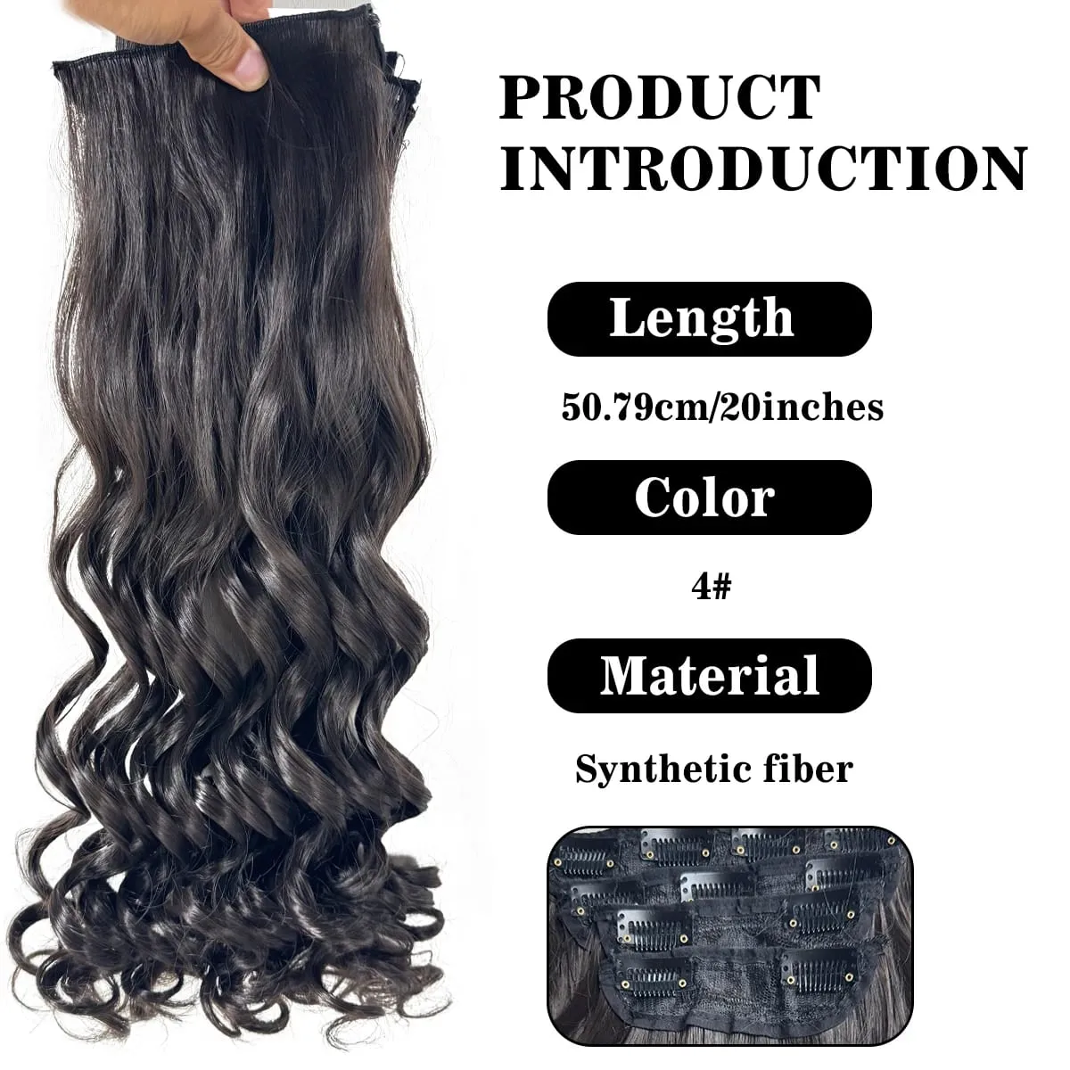 Synthetic Roman curls sandwiched in hair extension long curly wig women's hair extension hair piece daily party — image 3