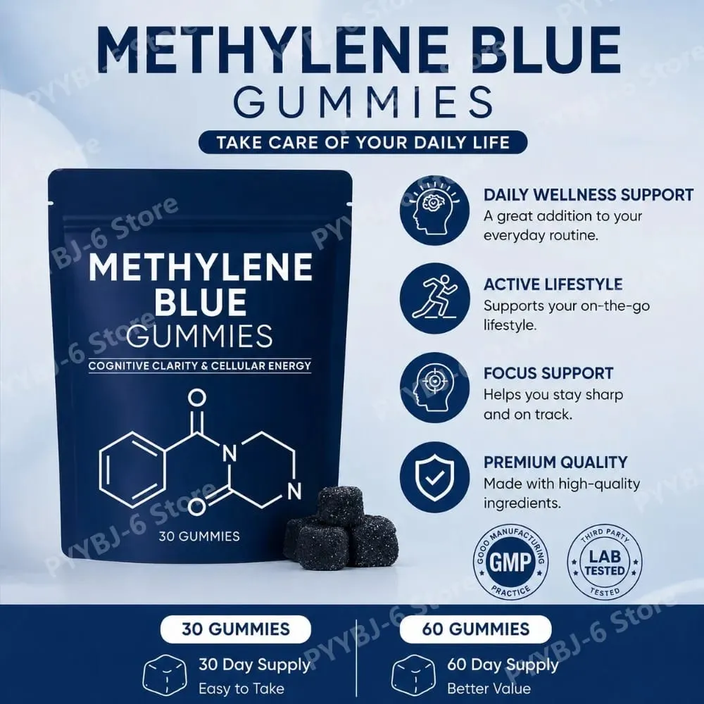 Methylene Blue Gummies Supplement 30/60pcs Focus Energy Support Vegan Non-GMO Gluten-Free Daily Nutrition Chews for Adults — image 4