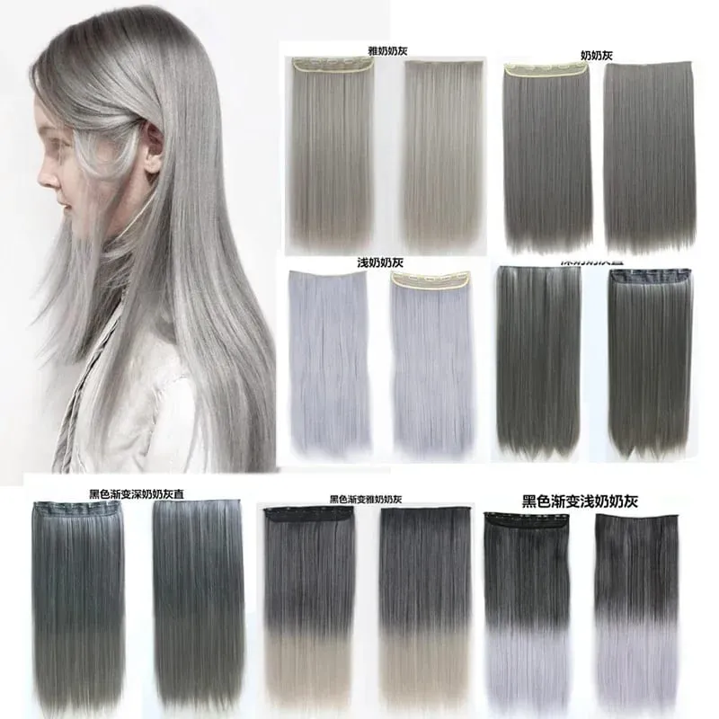 Zolin Clip in Hair Extension One Piece Long Straight Hair Black Gray Color Synthetic Hairpieces For Women Cosplay Use — image 2