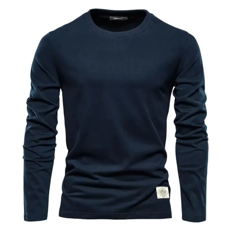 2026Bagong Solid na Kulay na Cotton Crewneck Sweatshirt na Lalaking Casual Long Sleeve Loose Pullover Top — image 3