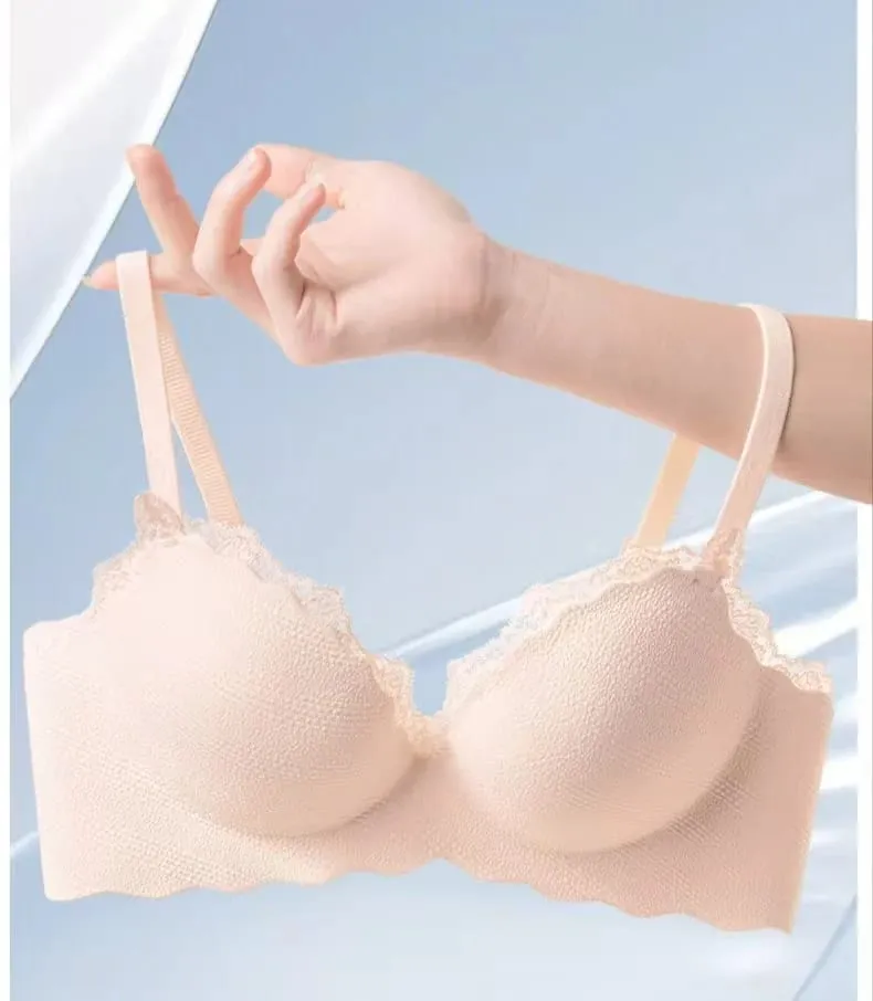 2025 Fashion Lace Thickened One-piece Seamless Push Up Lingerie Small Breast Gathering Comfortable Bra For Women — image 6