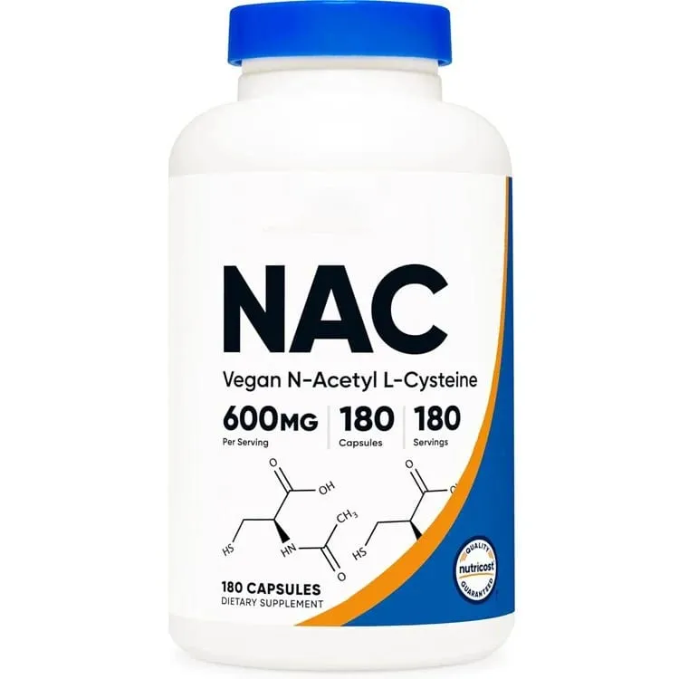 Nutricost N-Acetyl L-Cysteine (NAC) 600mg NAC + Glutathione Supplement To Support Skin Health - Antioxidant Supplement 180 Caps