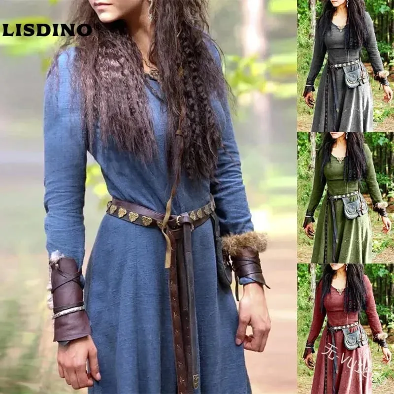 LisdinoMedieval Dress Women Long Sleeve Maxi Robe Vintage Fairy Elven Dress Renaissance Celtic Viking Gothic Cosplay Costumes — image 1