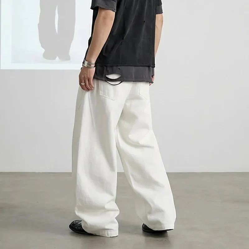 Spring American Style Double Waistband Deconstructed Men's Boot Cut White Jeans Trendy Loose Wide Leg Denim Pants 9X2187 — image 6