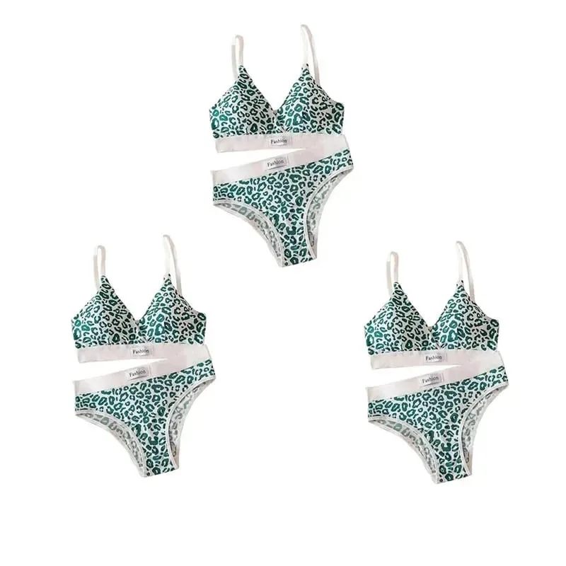 1/2/3set Women V-Neck Bra And Panties Set Low Waist Panties Female Sexy Lingerie Set Leopard Print Cotton Bra Sport Underwear — image 23