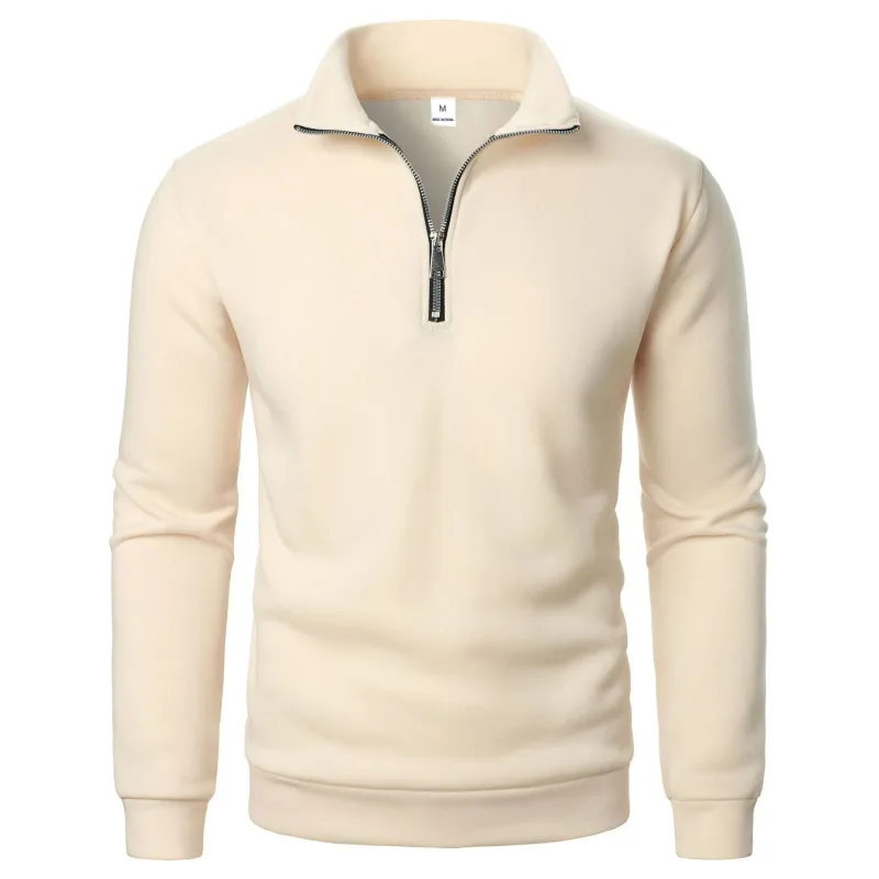 Primavera e outono novo casual meio zíper levante-se gola hoodie tendência simples e solto oversized velo moletom com capuz masculino — image 7