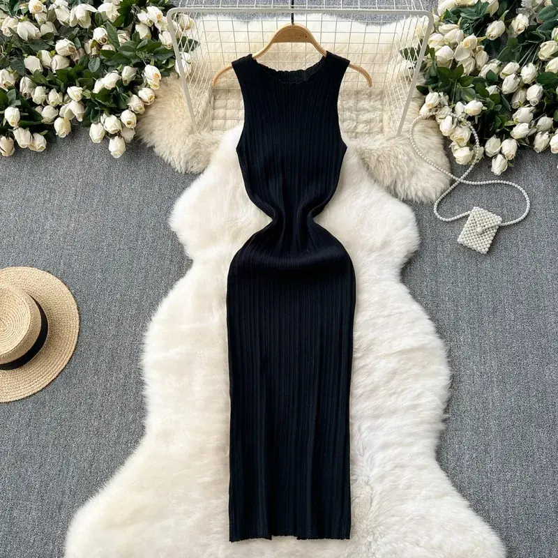 YuooMuoo Chic Fashion Sexy Wrap Hips Knitted Maxi Dress 2026 Spring Summer Ribbed Slim Elastic Sleeveless Tank Dress Lady Vestid — image 5