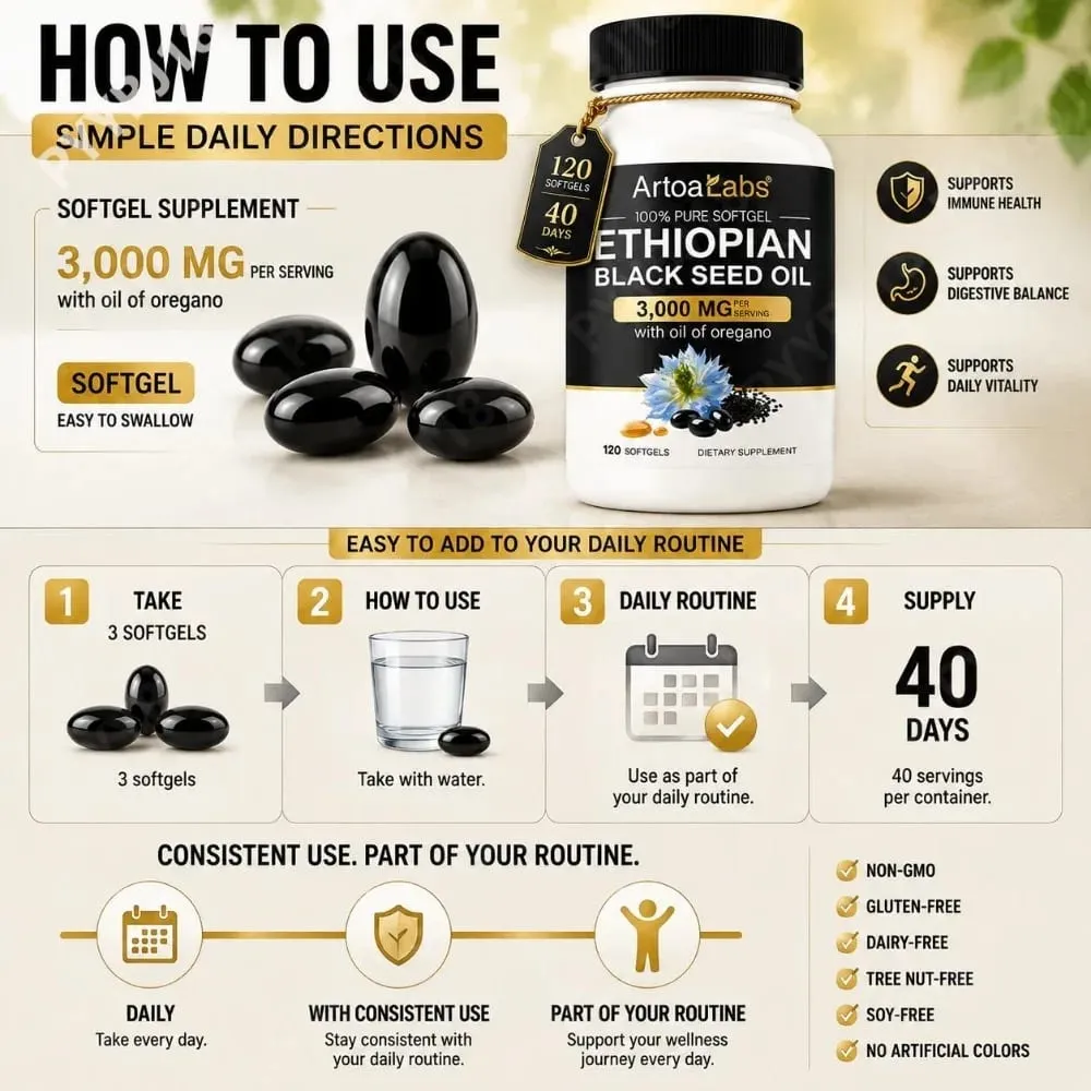 Óleo de semente preta etíope 3000 mg cápsulas moles com óleo de orégano apoiam a saúde imunológica, equilíbrio digestivo e vitalidade diária 120 contagens — image 5
