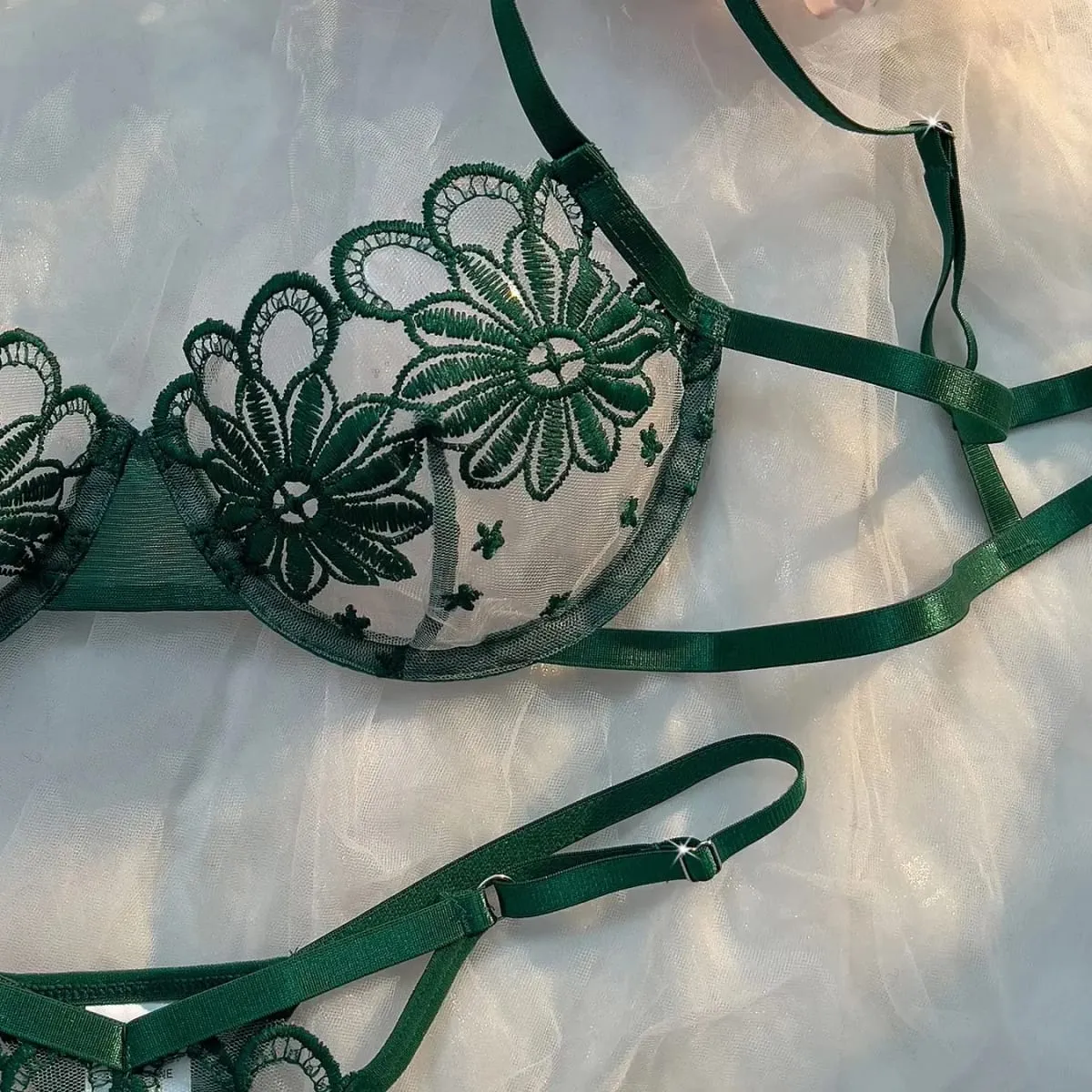 Ladies Youthful Daisy Summer Underwear Semi-Transparent Embroidered Cute Sweet Adjustable Style Women's Lingerie — image 2