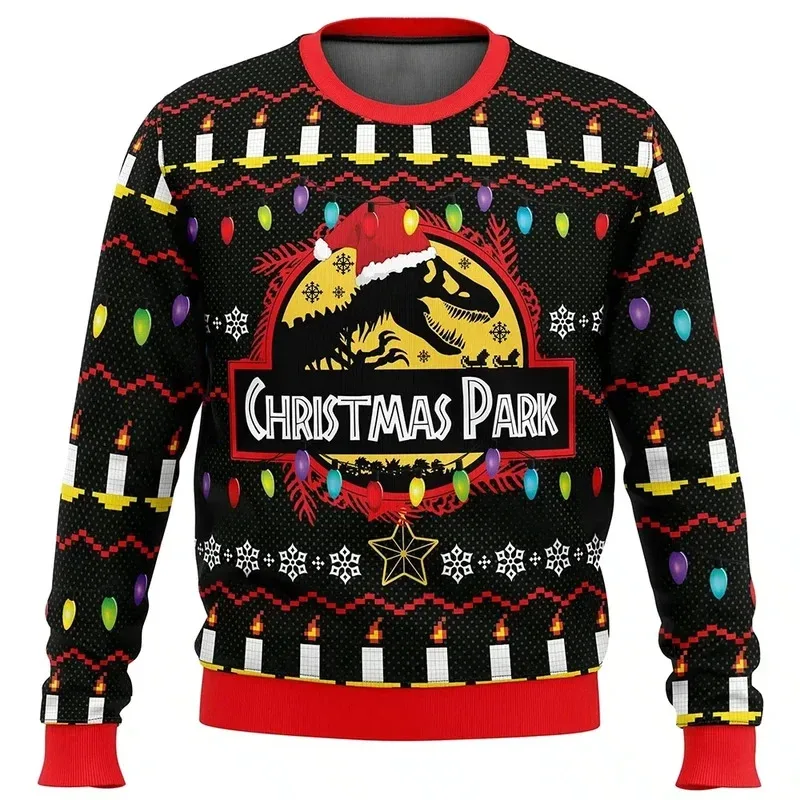 Jurassic Park Dinossauros Feliz Natal Roupas Presentes Suéteres de Papai Noel Moletons masculinos e femininos 3D Festa de outono e inverno — image 8