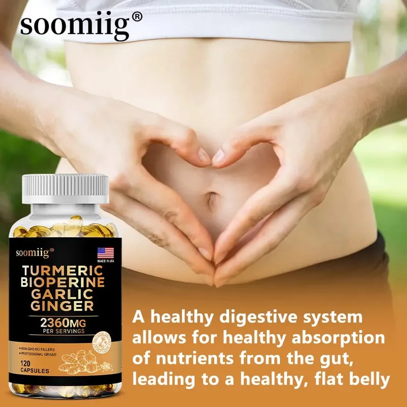 Turmeric Ginger Supplement with Garlic Curcumin Black Pepper Support Joint Health Promote Digestion and Boost Immune Health