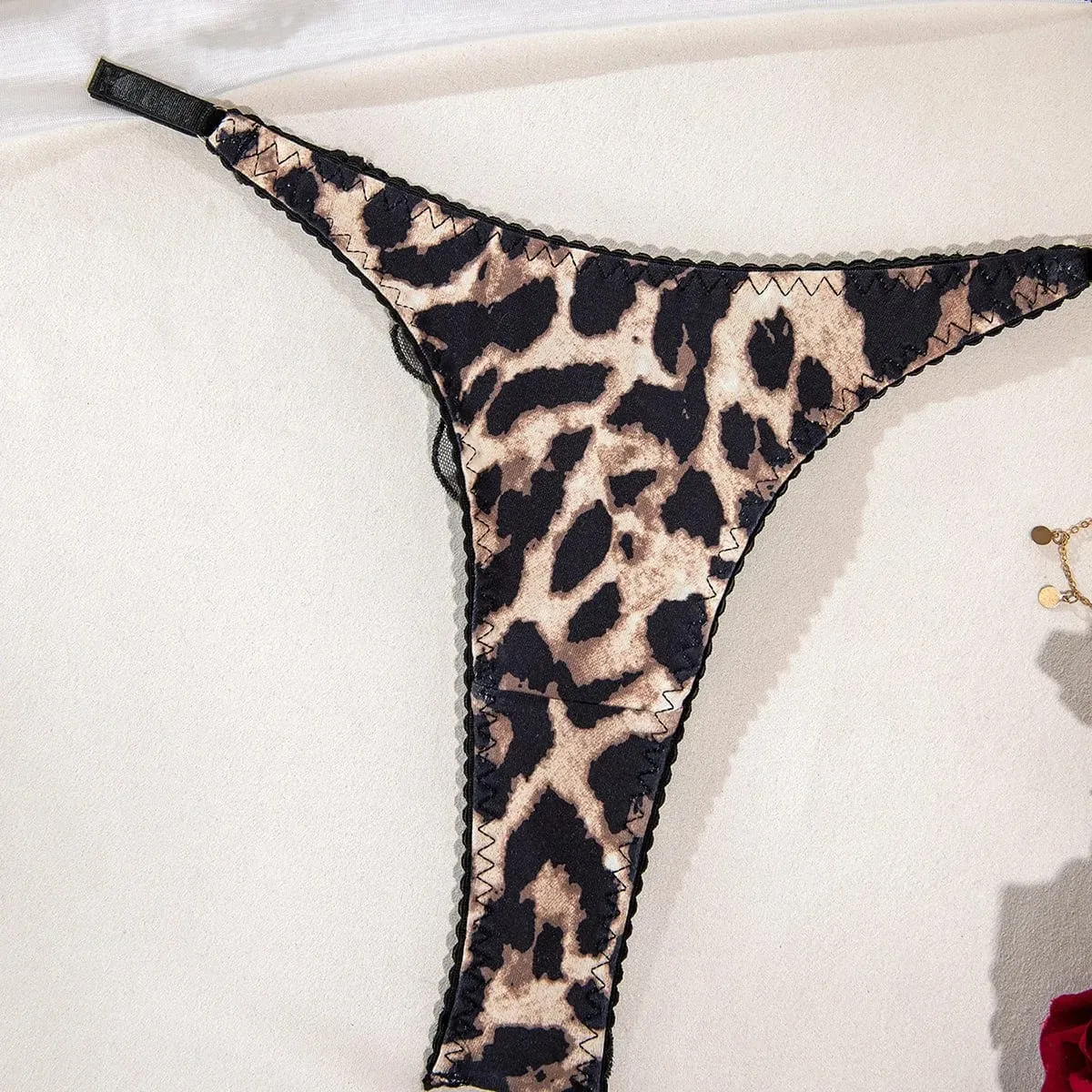 Sexy ultra fino laço leopardo impresso lingerie conjunto sem anel de aço perspectiva feminina roupa interior ver através de vestuário exótico terno — image 6