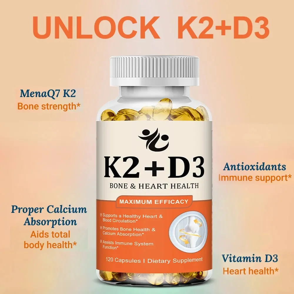 Cápsulas de vitamina D3 + K2 apoiam a absorção de cálcio, bem-estar ósseo e articular, função cardiovascular e saúde do sistema imunológico — image 2