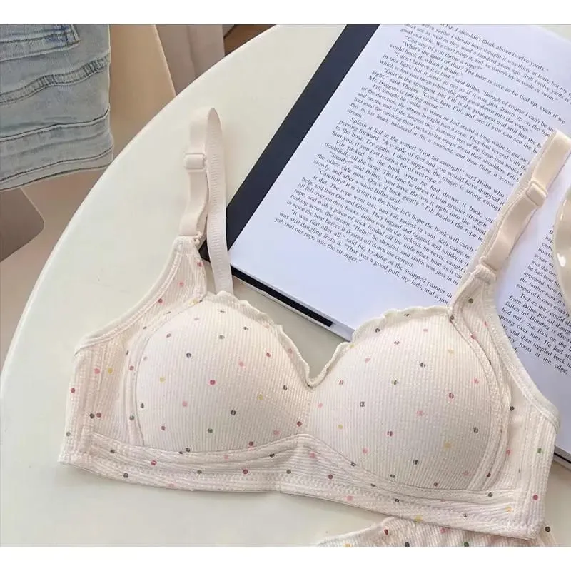 White Polka Dot Wireless Bra for Teens Push Up Bust Retraction Support Non Padded Bralette Set Small Chest Anti Sagging MOYISU — image 8