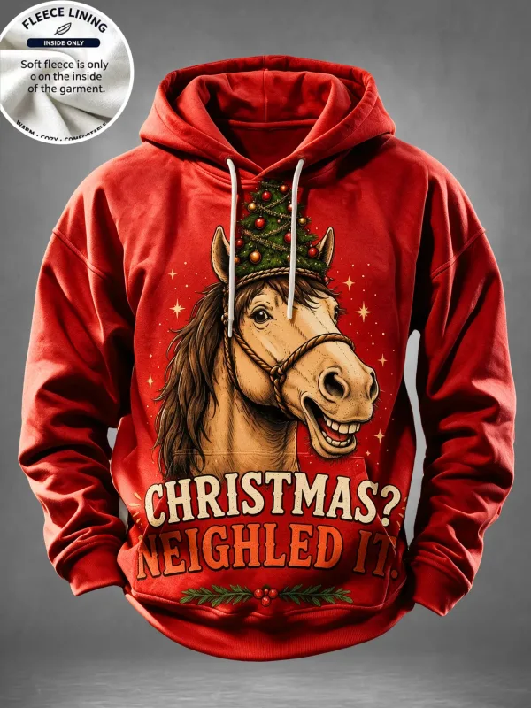 Men Fleece Lined Hoodie Comic Santa Christmas Print Pullover Hooded Sweatshirt Casual Winter Hoody — image 5