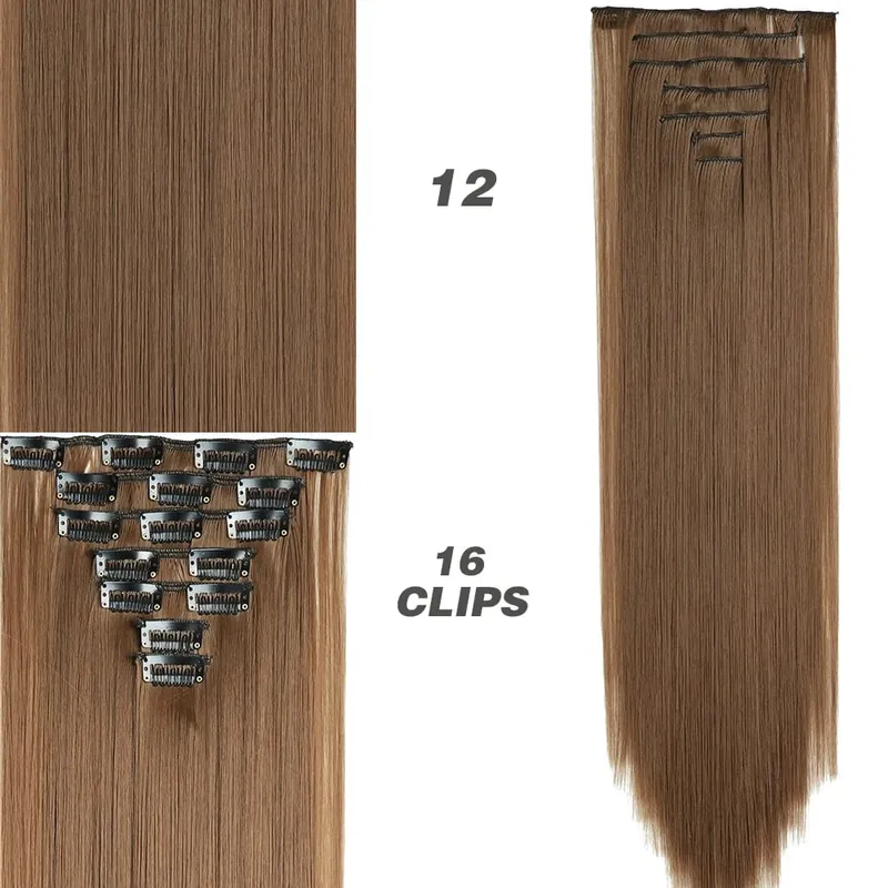 Synthetic 7Pcs/Set 22" Wavy Hairpiece Straight 16 Clips Hair Extensions Heat Resistant Styling False Hair — image 19