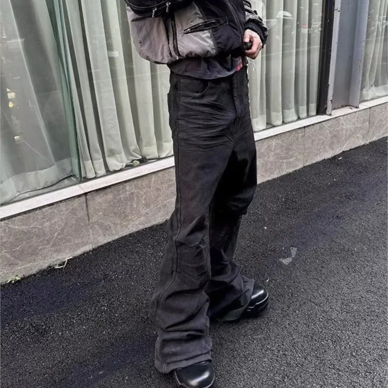 Y2K Washed Jeans Gothic Vintage Micro Flared Middle Waisted Zipper Pants Women Men Streetwear High Quality Design Sense Trousers — image 5