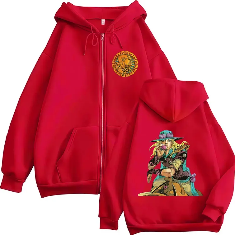 Anime JoJo Bizarre Adventure STEEL BALL RUN Diego Brando Zipper Hoodies Men's Women Zip Up Hooded Sweatshirts Jackets Coats
