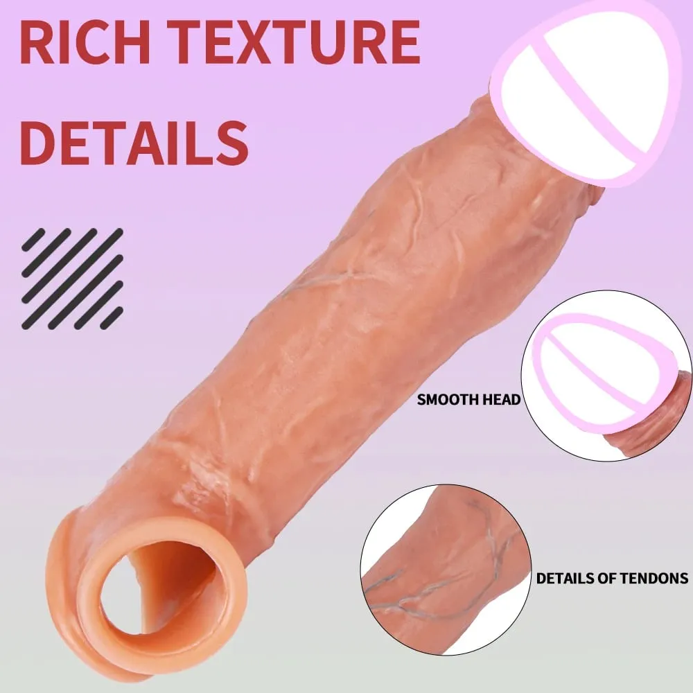 Makatotohanang Reusable Penis Sleeve Manipis Silicone Holster na May Anti-snap Ring Cock Enlargement Extender Para sa Mga Lalaki Delay Ejaculation — image 6